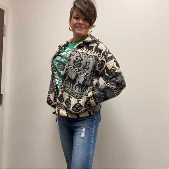 Peruvian Huancayo Alpaca Wool Knitted Cardigan Button Down Jacket Size Small - Picture 3 of 15